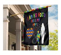 Drapeau De Décoration Coupe-Vent Et Étancheune Jardin Signe Drôle Drapeau De Jardin Décoration Pour Patio Maison Balcon Maman D'Un Enfant Autiste Je Suis Sa Voix Il Est Mon Cœur S