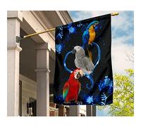 Drapeau De Décoration Coupe-Vent Et Étancheune Jardin Signe Durable Drapeaux De Pirate Décoration Pour Porche Patio Ara Rouge Et Vert, Perroquet Gris D'Afrique, Perroquet Bleu, Fleur Bleue S