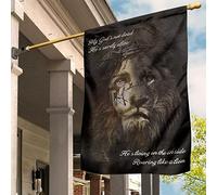 Drapeau De Décoration Coupe-Vent Et Étancheune Jardin Signe Durable Drapeaux De Vacances Décoration Pour Patio Extérieure Maison Jésus Lion, Mon Dieu N'Est Pas Mort, Il Est Assurément Vivant M