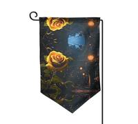 Drapeau de décoration de cour unique - Design personnalisé pour le printemps et le jardin, drapeaux d'extérieur double face en polyester durable pour cour, porche et patio Rues sombres avec roses