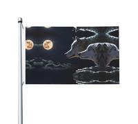 Drapeau de décoration de fête avec œillets Motif loups pleine lune 3D 0,9 x 1,5 m