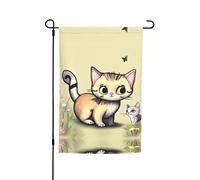 Drapeau de décoration de jardin chat et papillon 30,5 x 45,7 cm, 100 % fibre de polyester, tissu épais, universel pour toutes les saisons
