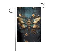 Drapeau de décoration de jardin de 30,5 x 45,7 cm, drapeau de jardin à suspendre, petit drapeau de jardin, couleur dorée, délicate libellule, fleur, drapeau d'extérieur pour l'hiver et Noël
