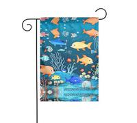 Drapeau de décoration de jardin de 30,5 x 45,7 cm, drapeau de jardin à suspendre, petit drapeau de jardin, monde sous-marin bleu des poissons, drapeau d'extérieur de Noël d'hiver