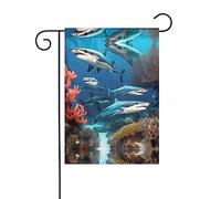 Drapeau de décoration de jardin de 30,5 x 45,7 cm, drapeau de jardin à suspendre, petit drapeau de jardin, requin sous-marin, corail, hiver, Noël, drapeau d'extérieur
