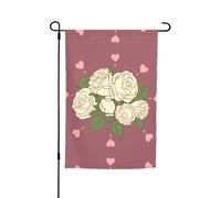 Drapeau de décoration de jardin rose d'amour blanche 30,5 x 45,7 cm, 100 % fibre de polyester, tissu épais, universel pour toutes les saisons