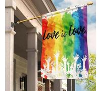 Drapeau De Décoration Double Face Drapeaux De Vacances Durable Jardin Signe L'Amour C'Est L'Amour - Mains - Aquarelle - Arc-En-Ciel - Mois Des Fiertés Lgbt - Cadeau Pour Couple Lgbt S