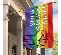 Drapeau De Décoration Double Face Drapeaux De Vacances Jardin Signe L'Amour Triomphe Toujours. Main Dans La Main, Arc-En-Ciel De Fierté Lgbt, Idée Cadeau Pour Couple. S