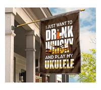 Drapeau De Décoration Double Face Drapeaux De Vacances Supérieure Drapeau De Jardin Décoration Pour Maison Extérieure Porche Ukulélé, Je Veux Juste Boire Et Jouer De Mon Ukulélé M