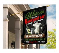 Drapeau De Décoration Double Face Jardin Signe Drapeaux De Pirate Élevage De Vaches, Volailles Et Vins. Bienvenue Dans Notre Bar De Jardin Où C'Est Toujours L'Happy Hour ! S