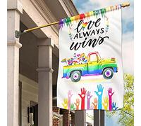 Drapeau De Décoration Double Face Jardin Signe Durable Drapeaux De Pirate Décoration Pour Maison Porche Patio L'Amour Triomphe Toujours Mains Voiture Cœurs Fierté Lgbt Arc-En-Ciel S