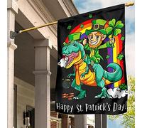 Drapeau De Décoration Drôle Jardin Signe Drapeaux De Pirate Décoration Pour Porche Balcon Maison Un Homme Chevauchant Un Dinosaure, Des Trèfles, Une Saint-Patrick, Arc-En-Ciel S