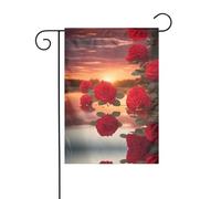 Drapeau de décoration extérieure avec roses rouges au coucher du soleil, petit drapeau de jardin, drapeau de Noël d'hiver 30,5 x 45,7 cm