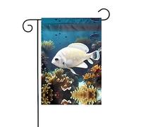 Drapeau de décoration extérieure en forme de poisson blanc-doré, petit drapeau de jardin, drapeau de Noël d'hiver 30,5 x 45,7 cm
