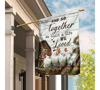 Drapeau De Décoration Jardin Signe Drôle Drapeaux De Vacances Décoration Pour Balcon Porche Pelouse Ferme De Poulets Ensemble, Nous Avons Construit Une Vie Que Nous Aimons M