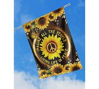 Drapeau De Décoration Supérieure Drapeau De Jardin Durable Jardin Signe Décoration Pour Porche Maison Pelouse Tournesols, Papillon Hippie, Imaginez Tous Les Gens Vivant En Paix S