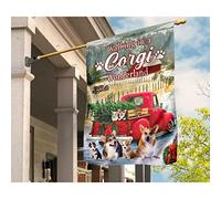 Drapeau De Décoration Supérieure Drapeaux De Pirate Double Face Jardin Signe Impression 3D De Corgis Sur Une Ferme De Voitures Rouges Se Promenant Dans Un Pays Des Merveilles Pour Corgis S