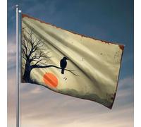 Drapeau de dortoir universitaire Une silhouette de corbeau perché sur une branche d'arbre nu contre un drapeau décorations extérieures pour cour universitaire drapeaux de dortoir (120 x 180 cm)
