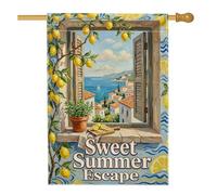 Drapeau de fenêtre de maison, citrons côtiers, mer, été, jaune, double face en toile de jute pour extérieur, cour, pelouse, terrasse, porte, entrée, 71,1 x 101,6 cm