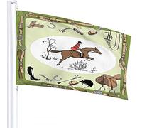 Drapeau de ferme 1,2 x 1,8 m Sport équestre avec cavalier Angleterre Steeplechase Herbe Arbre Drapeaux extérieurs Grandes bannières de bienvenue pour la maison, le jardin, la pelouse