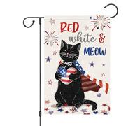 Drapeau De Festival Chat Patriotique Du 4 Juillet, Noir, Rouge, Blanc, Miaou, Étoiles Et Rayures 30X45Cm Drapeau De Cour Résistant Décoratif Bannière Cour Pour Chambres Dortoirs Plage