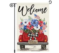 Drapeau De Festival Fleur Du 4 Juillet Camion De Fleurs Patriotique Welcome Étoiles Et Rayures 30X45Cm Drapeau Avec Œillets Couleurs Éclatantes Bannière Cour Pour Plage Accessoires Chambres