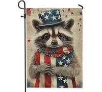 Drapeau De Festival Raton Laveur Patriotique Rouge Blanc Bleu Animal Été 4 Juillet 30X45Cm Drapeau De Cour Imprimé Double Face Bannière Cour Pour Toutes Les Saisons Anniversaires Accessoires