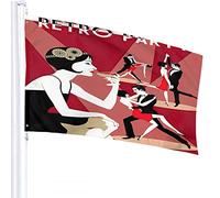 Drapeau de fête 4x6 FT rétro fête danse femme homme filles drapeaux extérieurs grand bienvenue cour bannières maison jardin cour pelouse décor rouge noir