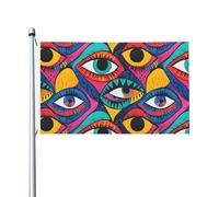 Drapeau de fête abstrait avec grands yeux imprimés 9,5 x 1,5 m Bannière festive avec œillets Convient pour les fêtes et le camping