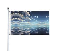 Drapeau de fête imprimé nuages blancs sur la mer 0,9 x 1,5 m Bannière festive avec œillets Convient pour les fêtes et le camping