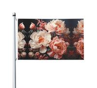Drapeau de fête imprimé pivoines blanches vives 0,9 x 1,5 m Bannière festive avec œillets Convient pour les fêtes et le camping