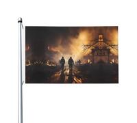 Drapeau de fête imprimé pompiers luttant contre les incendies 9,6 x 1,5 m Bannière festive avec œillets Convient pour les fêtes et le camping