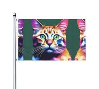 Drapeau de fête imprimé tête de chat en diamant coloré 0,9 x 1,5 m Bannière festive avec œillets Convient pour les fêtes et le camping