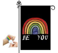 Drapeau de fierté « Love Wins » - Petit drapeau décoratif de jardin - LGBTQ - Cœurs - Pelouse - Décoration d'extérieur - Double face - 30,5 x 45,7 cm (V)