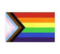 Drapeau de Fierté Progressif Drapeau Gay Pride Drapeau LGBT pour Événements de Fierté Drapeaux transgenres LGBT arc-en-ciel en polyester avec œillets en Laiton 90x150cm