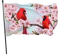 Drapeau de fleurs d'amandiers de branche d'oiseaux rouges 0,9 x 1,5 m Impression simple face Bienvenue Famille Drapeau Bannière