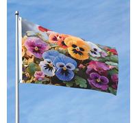 Drapeau de fleurs de pensée double face sans décoloration avec bannière extérieure en laiton pour cour, porche, pelouse