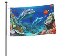 Drapeau de fond marin, poisson corail, dauphins, 6,1 x 0,9 m, imprimé double face, drapeau de jardin, drapeau de cour pour l'extérieur, les vacances, bannière cadeau avec œillets, toile de fond photo