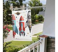 Drapeau de fusées de dessin animé 61 x 91 cm pour extérieur et intérieur, printemps, été, automne, hiver, drapeaux de jardin avec œillets verticaux double face pour décorations de cour