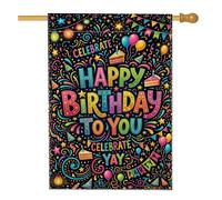 Drapeau de gâteau d'anniversaire, boules colorées et festives en toile de jute double face pour extérieur, terrasse, cour, pelouse, entrée, balcon, 71 x 101 cm