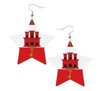 Drapeau de Gibraltar Boucles d'oreilles en cuir en forme d'étoile légères et élégantes pour les fêtes, les danses et la vie quotidienne.