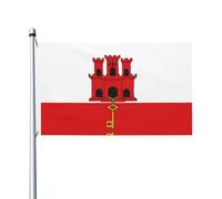 Drapeau de Gibraltar imprimé double face sans mât - Pour intérieur et extérieur - Pour fête, événement, décoration d'intérieur - 90 x 152 cm