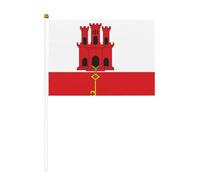 Drapeau de Gibraltar - Lot de 6 et 10 mini drapeaux durables de 14 x 21 cm sur bâtons pour extérieur, cour et jardin