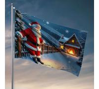 Drapeau de grotte pour homme, Père Noël, debout près d'une cabane enneigée avec un feu brûlant chaud. Drapeau décoratif pour chambre de filles (120 x 180 cm)