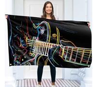 Drapeau de Guitare - Musique Grand Drapeau Drôle - Impression recto verso - Polyester 110D - Double Couture - 2 Oeillets en Laiton - Grand 90x150cm (5x3ft)