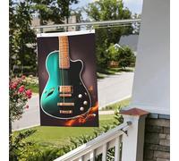 Drapeau de guitare vert musique 61 x 91 cm pour extérieur et intérieur - Pour le printemps, l'été, l'automne, l'hiver - Drapeaux de jardin avec œillets verticaux double face pour décorations de cour