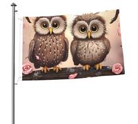 Drapeau de hiboux mignons de 61 x 91 cm avec impression double face pour l'extérieur, les vacances, bannière cadeau avec œillets, toile de fond pour photo pour décoration intérieure et extérieure