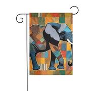 Drapeau de jardin 12 x 18 po - Qualité supérieure, élé et durable pour toutes les saisons. Imprimé patchwork d'éléphants d'Afrique.