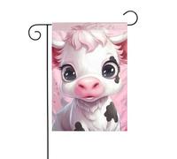 Drapeau de jardin 12 x 18 po - Qualité supérieure, élé et durable pour toutes les saisons. Jolis imprimés de vaches roses.