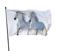 Drapeau de jardin 2 étalons blancs galop sur neige cour maison drapeaux de décoration extérieure bannières pour patio pelouse 3x5 pi